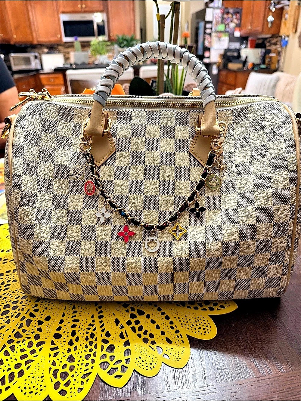 Bag 30cm Damier Azur Tote Bag Brown & White